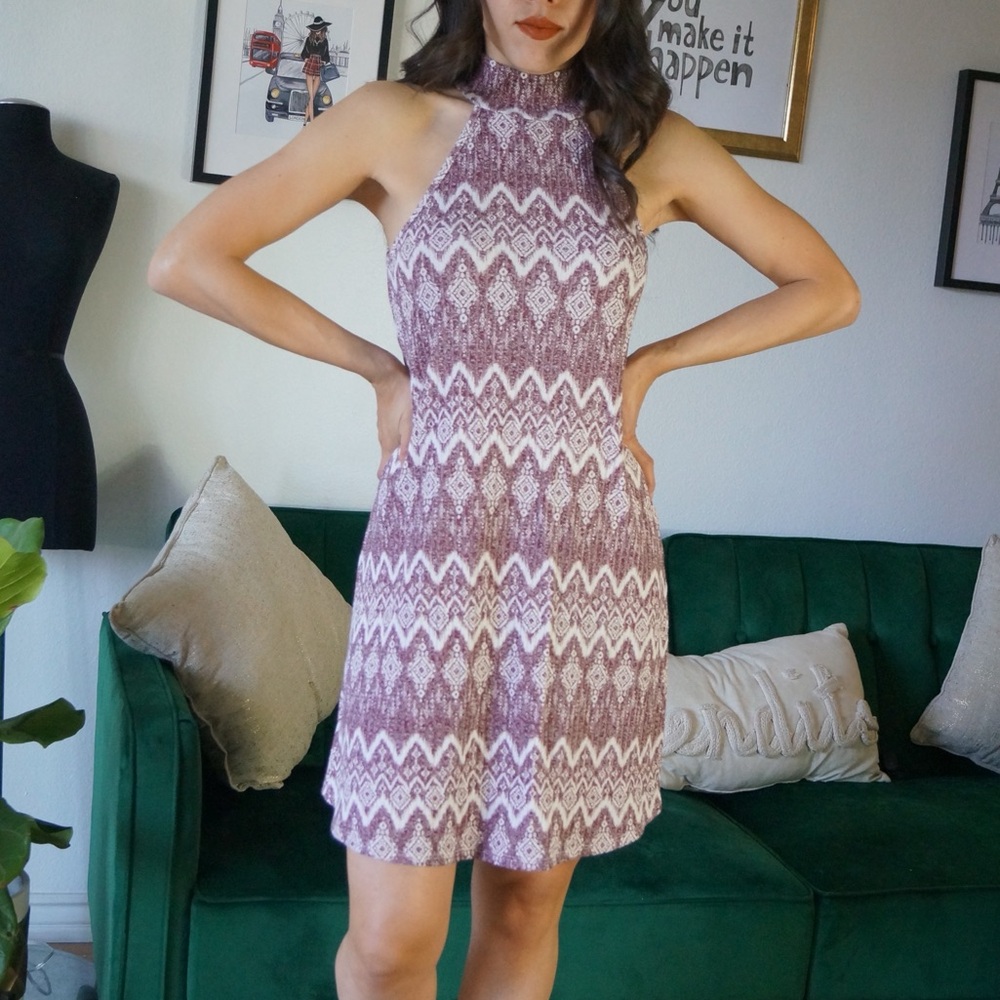 Tribal Print Spring Flowy Mock Neck Dress Casual Summer Outfit Size S - Picture 3 of 7
